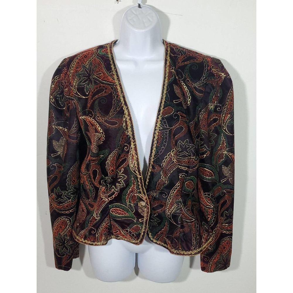Vintage Nah Nah Collection Embroidered 10 Velvet 1 Button Beaded Paisley Jacket